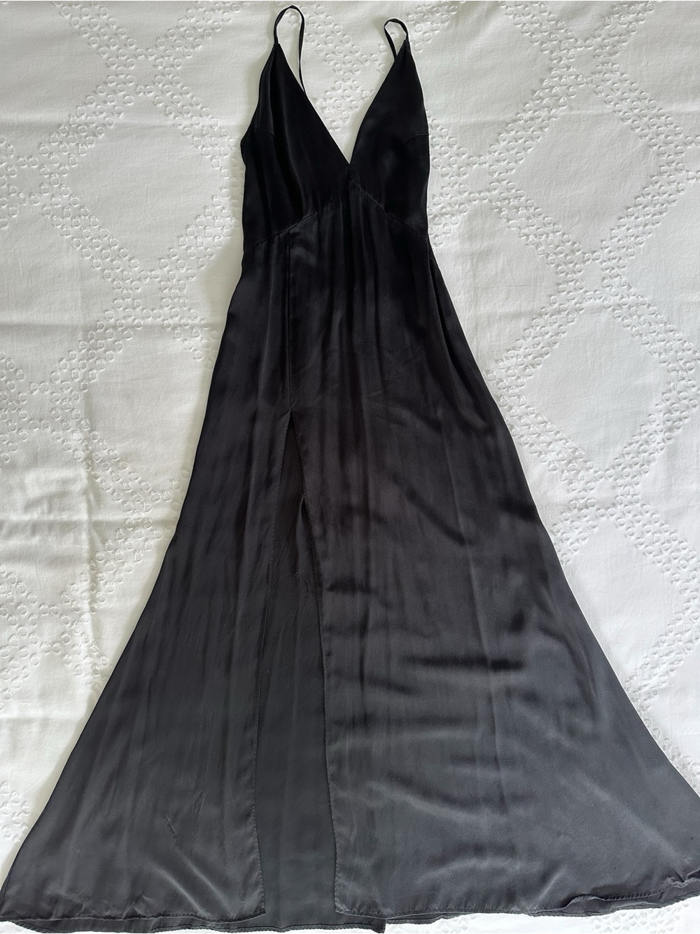 Reformation Black 100% Silk Slip Dress Long with Side Thigh Slit - Picture 2 of 11